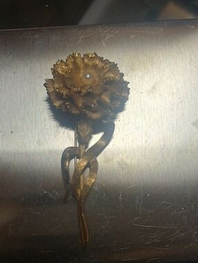 Gold Floral Pin Brooch with Pearl Accent - Home Accents